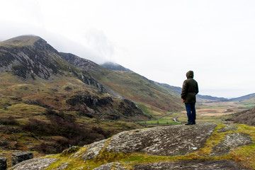 Man looking Mountains Landscape in Wales