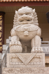 Chinese Stone Lion in Front of a Temple