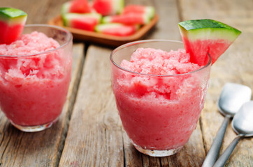 watermelon granita with fresh watermelon slices