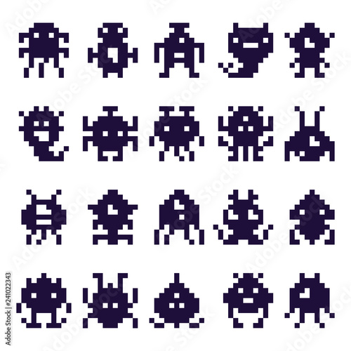 Pixel Art Invaders Silhouette Space Invader Monster Game