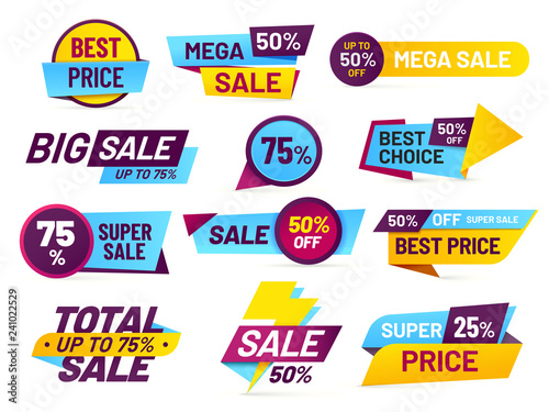 Sale tags - Retail sales stickers, promotion price label and store pricing  banner sticker isolated vector set Wall mural