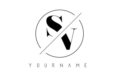 SV Letter Logo with Cutted and Intersected Design - obrazy, fototapety, plakaty