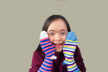 Beautiful girl smiling with socks