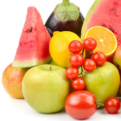 Fruits and vegetables isolated on white background.