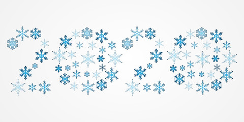 2020 snowflakes vector symbol. Happy New Year illustration. Isolated decorative blue icon for winter holiday, decoration, web, concept, design, celebration, greeting