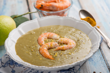 artichoke soup with shrimp turmeric and grated lemon peel