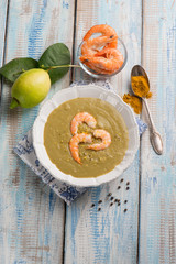 artichoke soup with shrimp turmeric and grated lemon peel