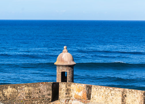 View of an old fort in Puerto Rico next to the sea