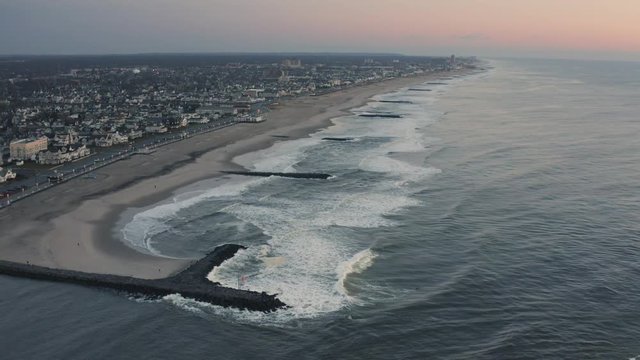 Aerial view of New Jersey coastline at sunrise 
