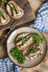 Sandwich with sprats.