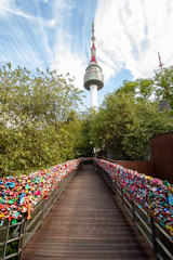Walkway with padlocks to the base of the Seoul Tower