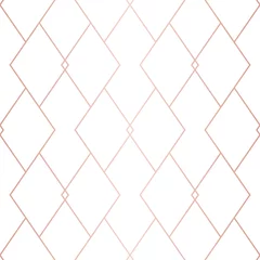 Papier Peint photo Losanges Motif linéaire en or rose. Texture transparente géométrique de vecteur. Ornement rose et blanc avec grille délicate, treillis, filet, losanges, lignes fines. Abstrait graphique. Conception reproductible haut de gamme