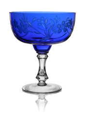 vase a salad bowl from blue glass on a white background