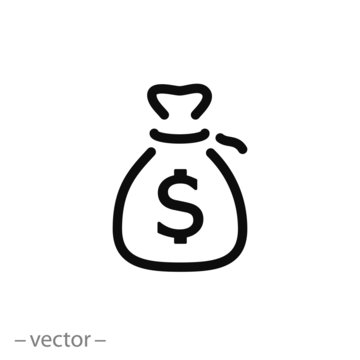 Money bag of dollars icon, linear sign vector illustration