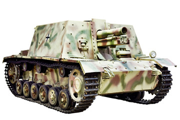 Old German self-propelled howitzer isolated white