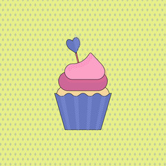 Symbol of love for valentine day - sweet cup cake. Flat vector.