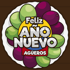 Top View of Delicious Grapes for Colombian New Year Celebration, Vector Illustration
