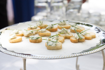 wedding canapes on silver dish