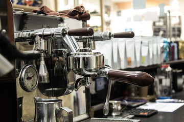 Levers of steam faucets of vehicle on preparation of coffee