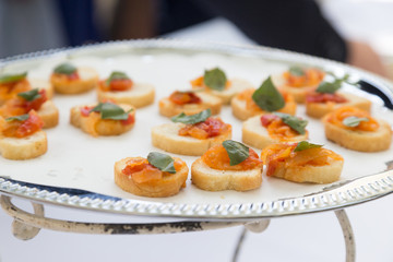 wedding canapes on silver dish