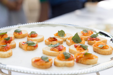 wedding canapes on silver dish