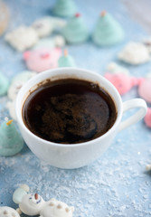 Tasty and beautiful marshmallows in the form of: Christmas trees, muzzles of pigs, snowmen,