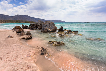 Elafonissi beach with pink sand on Crete, Greece