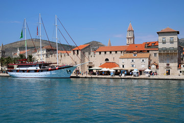 sailboat in port ,Croatia, Trogir, tower