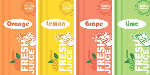 collection of colorful citrus fresh juice labels © Alexkava