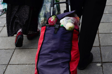 he carries with the cart from the market with his wife