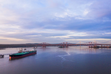 Three bridges, Forth railway Bridge, Forth Road Bridge and Queensferry Crossing, over Firth of...
