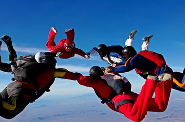 Fototapeten Skydiving teamwork formation make a circle © Mauricio G