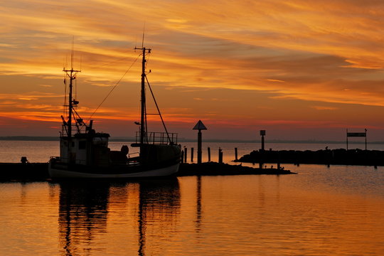 Sunset on the Baltic Sea, at the small harbor of Timmendorf, Insel Poel, Mecklenburg-Vorpommern
