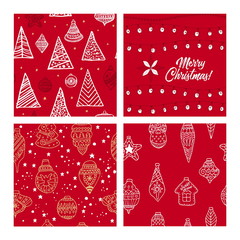Beautiful seamless Christmas and winter patterns, drawn by hand. Many festive elements and patterns. Vector graphics and illustration.