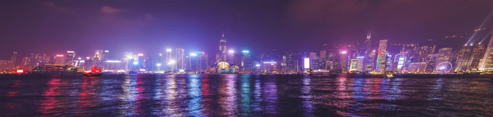 Zelfklevend Fotobehang Hong Kong panorama skyline from Tsim Sha Tsui waterfront of Kowloon district with the most famous buildings of Hong Kong. © bennymarty