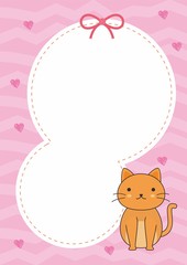 Cute blank card template with pink color and cat vector 