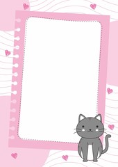 Cute blank card frame with pink color and cat vector 