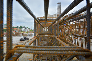 bundle of reinforced components in a construction site