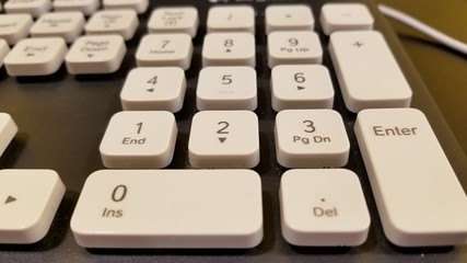 Rounded numeric keypads on a black and white keyboard