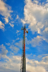telecommunication tower against a beautiful sky. Cellular antenna on the tower