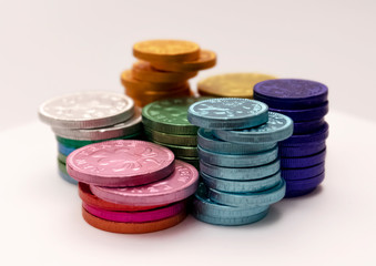 Colorful chocolate coins pence
