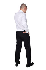 Young Asian Businessman Looking Forward Gesture, Rear View
