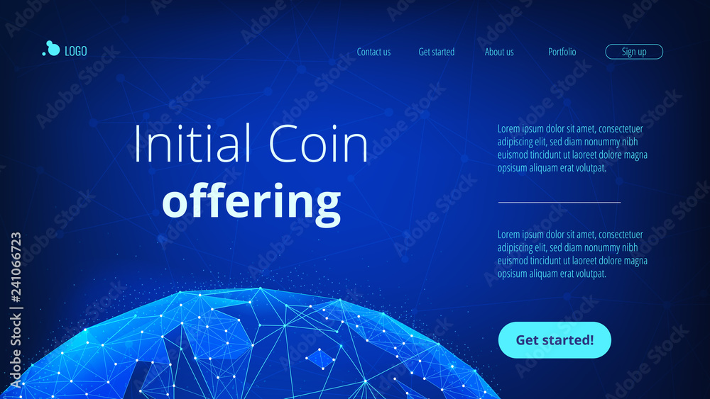 Wall mural blockchain technology futuristic landing page hero image with world globe and blockchain polygon pee