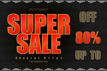 super sale up to 80% end of season special offer black tone vector illustration eps10