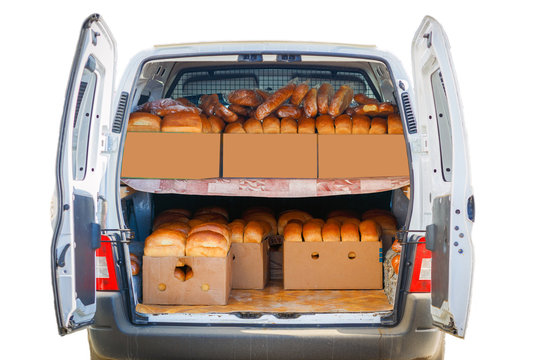 A Car Van Is Loaded With Fresh Hot Bread.