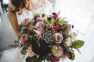 Bridal Bouquet with Succulents Roses Astilbe