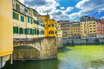 Fototapeta na wymiar Ponte Vecchio Bridge Reflections Arno River Florence Tuscany Italy