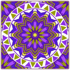 Decorative Colorful Floral Ornament With Decorative Border. Ethnic Decoration. For Fashion Print, Bandanna, Tablecloth, Neck Scarf. Vector illustration