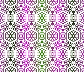 Decorative Geometric Ornament. Vector illustration. Template for backgrpund, print. Green, purple color