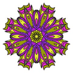 Vintage Invitation Card With Mandala Pattern. Decorative Elements. Vector Illustration. Anti-Stress Therapy Pattern. Purple, yellow color